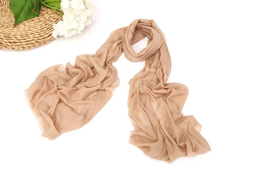 100% Wool Scarf Solid Plain Color Brown WO2107