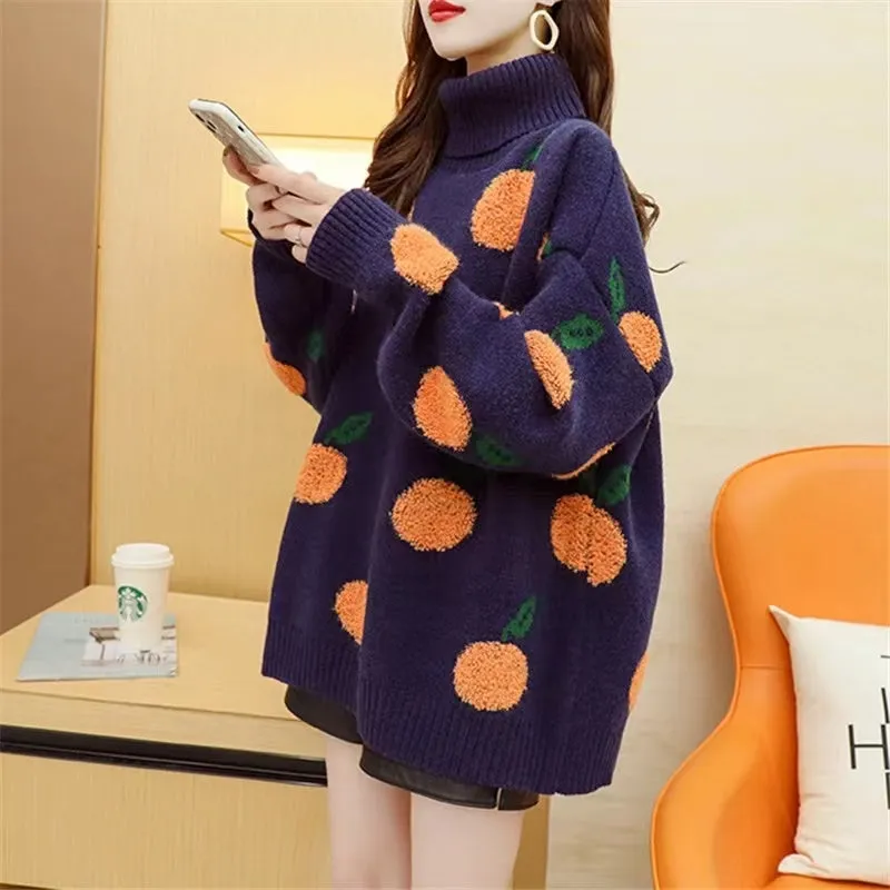 2021 thick warm blue big dotted rabbit wool tops plus size vintage knit sweater