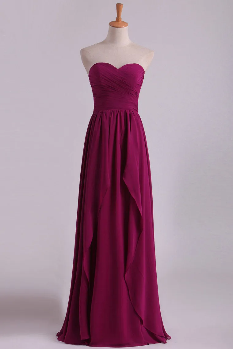 2024 Bridesmaid Dresses A Line Sweetheart Floor Length With Ruffles Chiffon