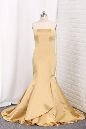 2024 Evening Dresses Mermaid Strapless Satin Sweep Train