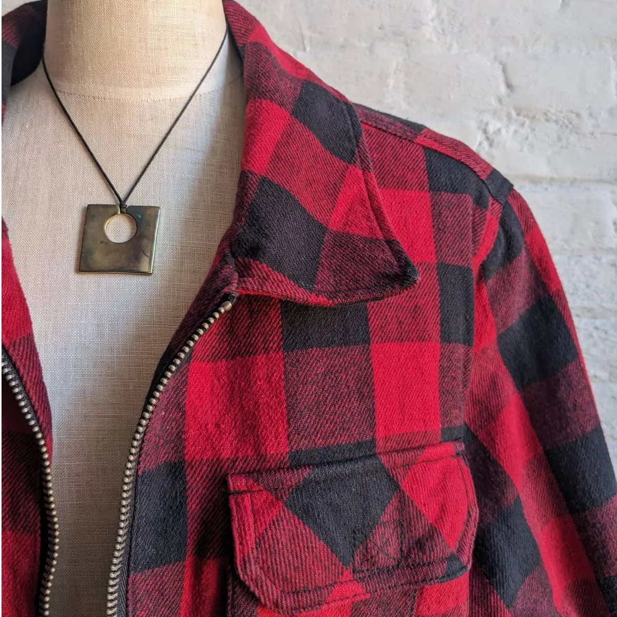 90s Vintage Dickies Red Buffalo Plaid Flannel Jacket Utility Sherpa Blanket Coat