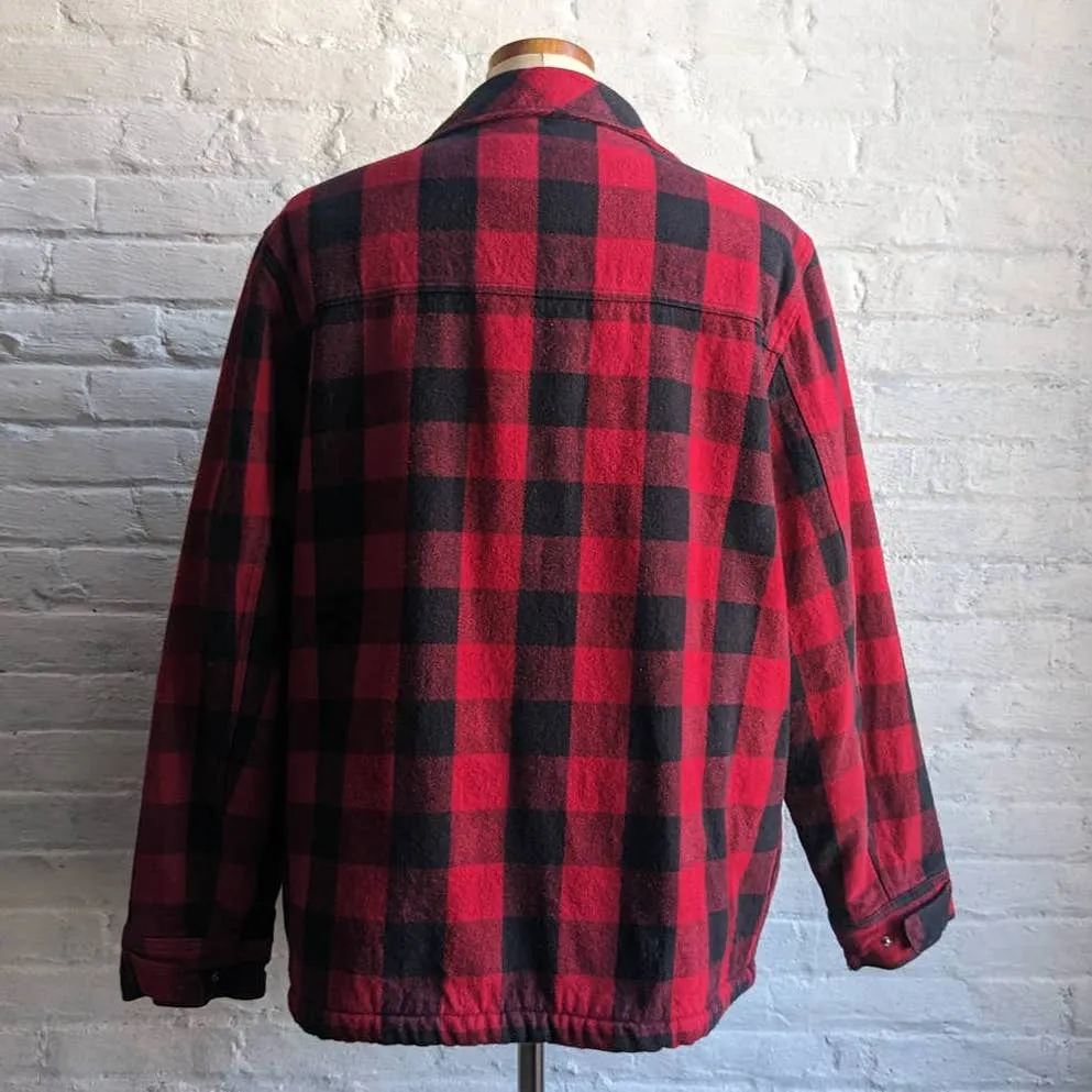 90s Vintage Dickies Red Buffalo Plaid Flannel Jacket Utility Sherpa Blanket Coat