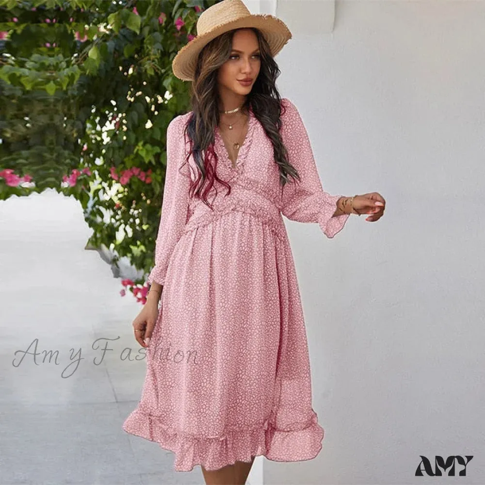 Amy Fashion - Casual Butterfly Sleeve High Waist Chiffon Chic Dress