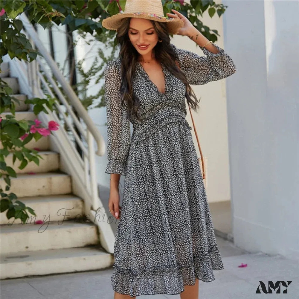 Amy Fashion - Casual Butterfly Sleeve High Waist Chiffon Chic Dress