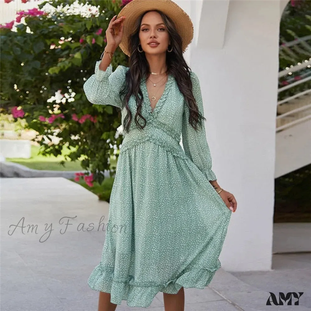 Amy Fashion - Casual Butterfly Sleeve High Waist Chiffon Chic Dress