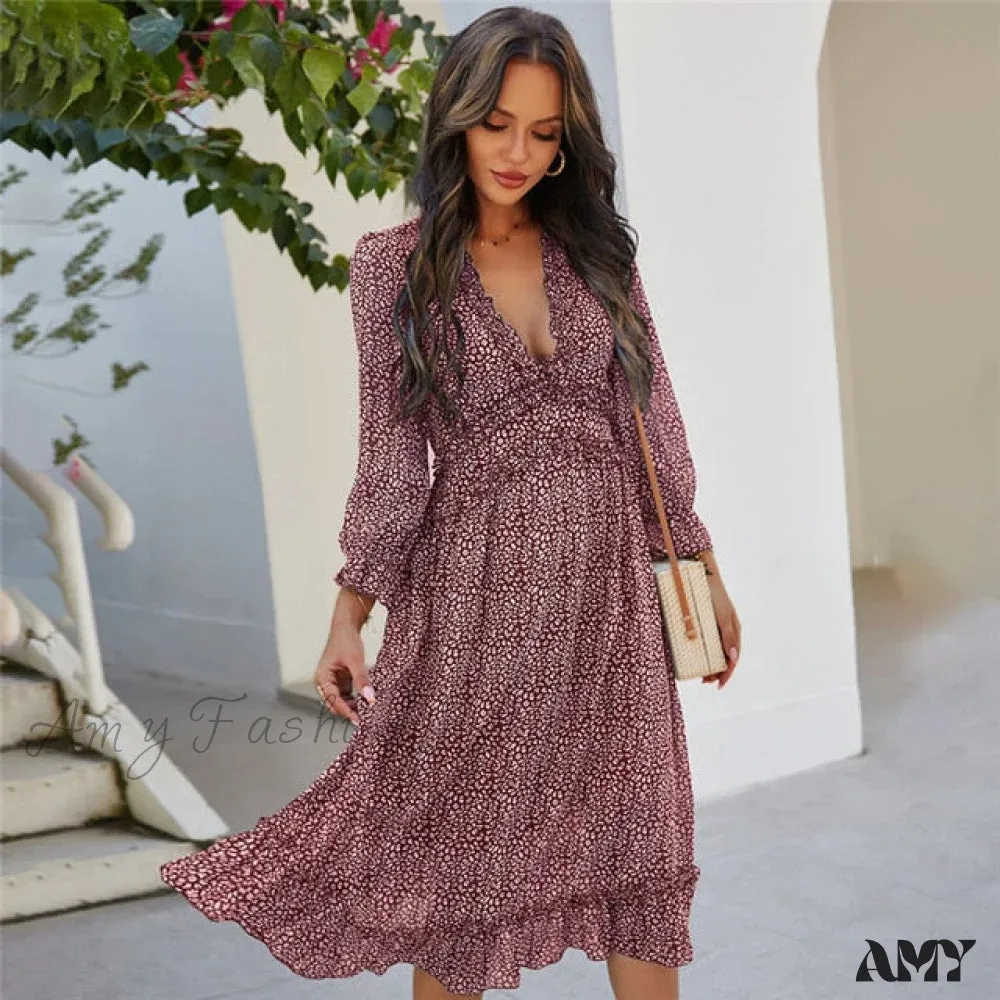 Amy Fashion - Casual Butterfly Sleeve High Waist Chiffon Chic Dress