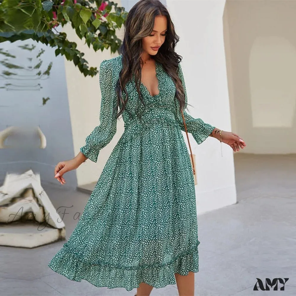 Amy Fashion - Casual Butterfly Sleeve High Waist Chiffon Chic Dress