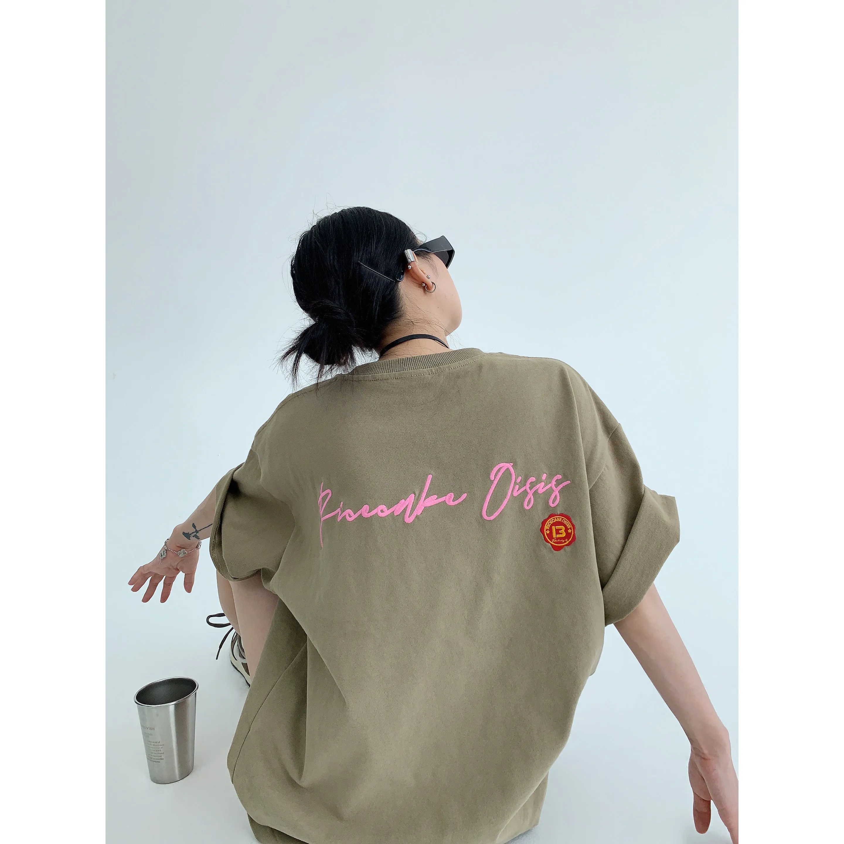 Back Lettering Embroidered T-shirt