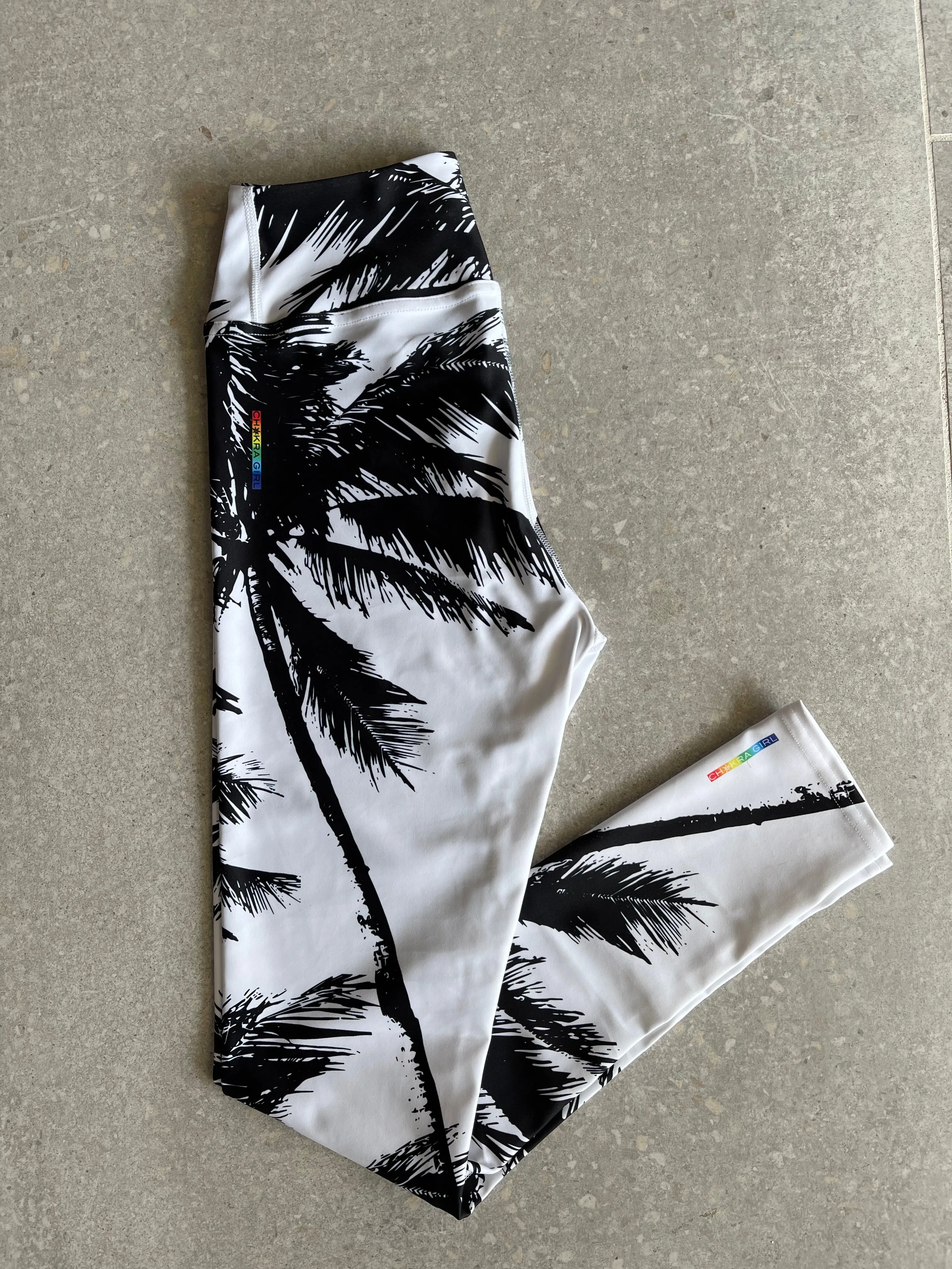 Black   White Palm Tree High Waist Yoga Leggings