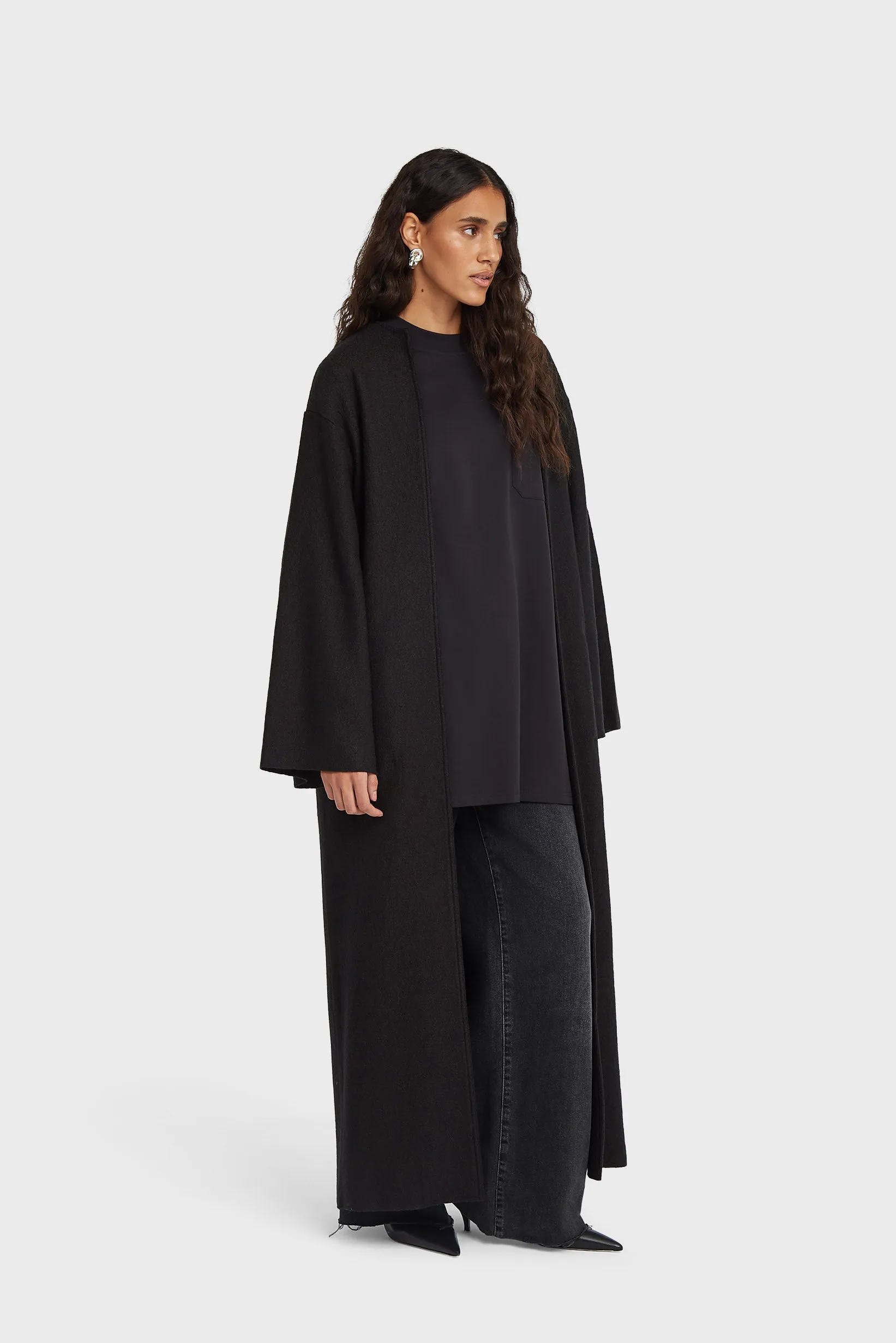 Boiled Wool Abaya | Black