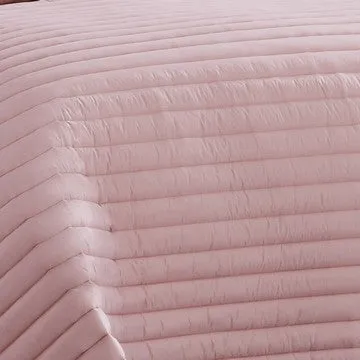 Cabe 3 Piece Queen Comforter Set, Polyester Puffer Channel Quilt, Rose Pink By Casagear Home