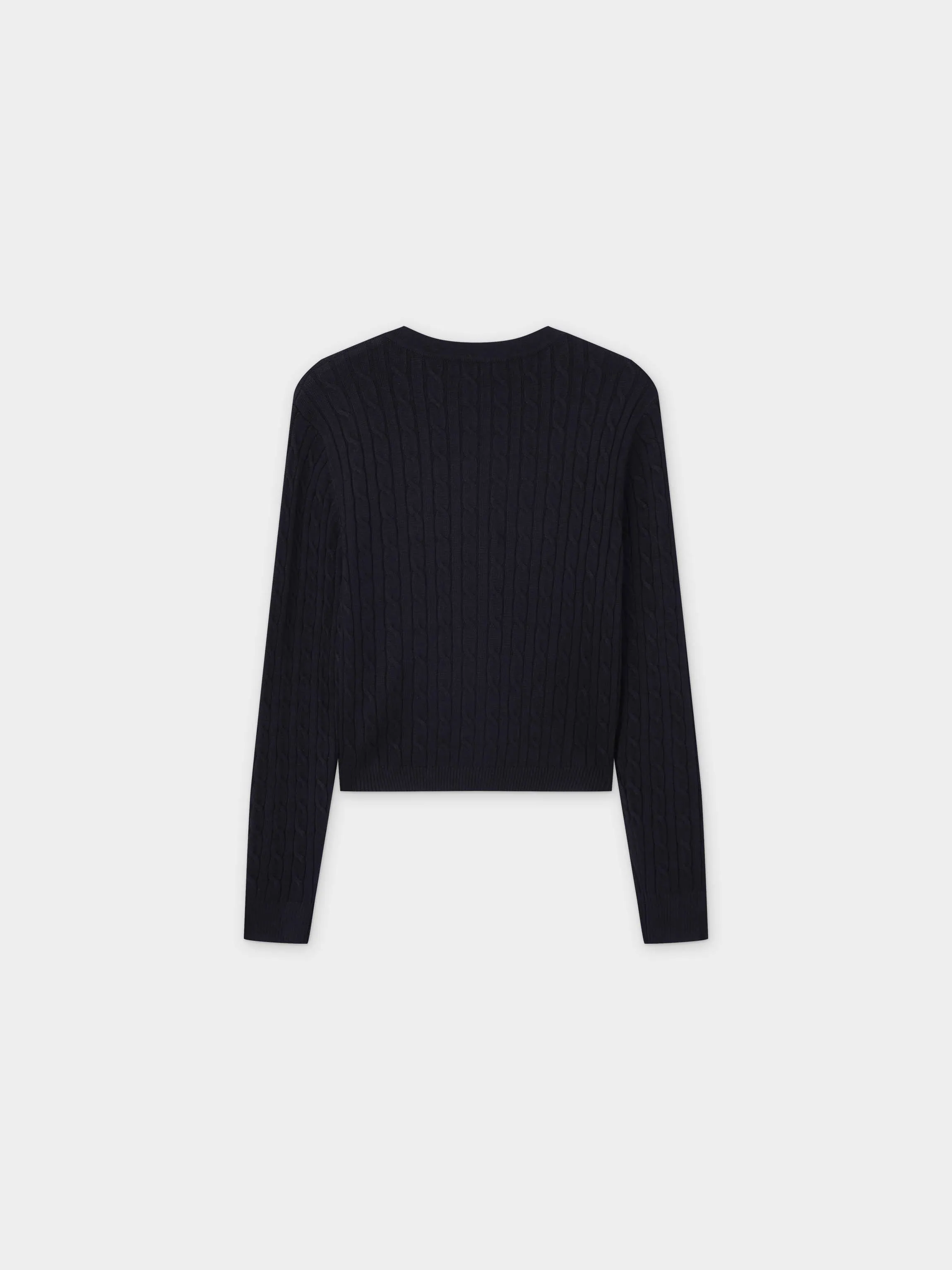 Cable Knit Crew Cardigan-Black