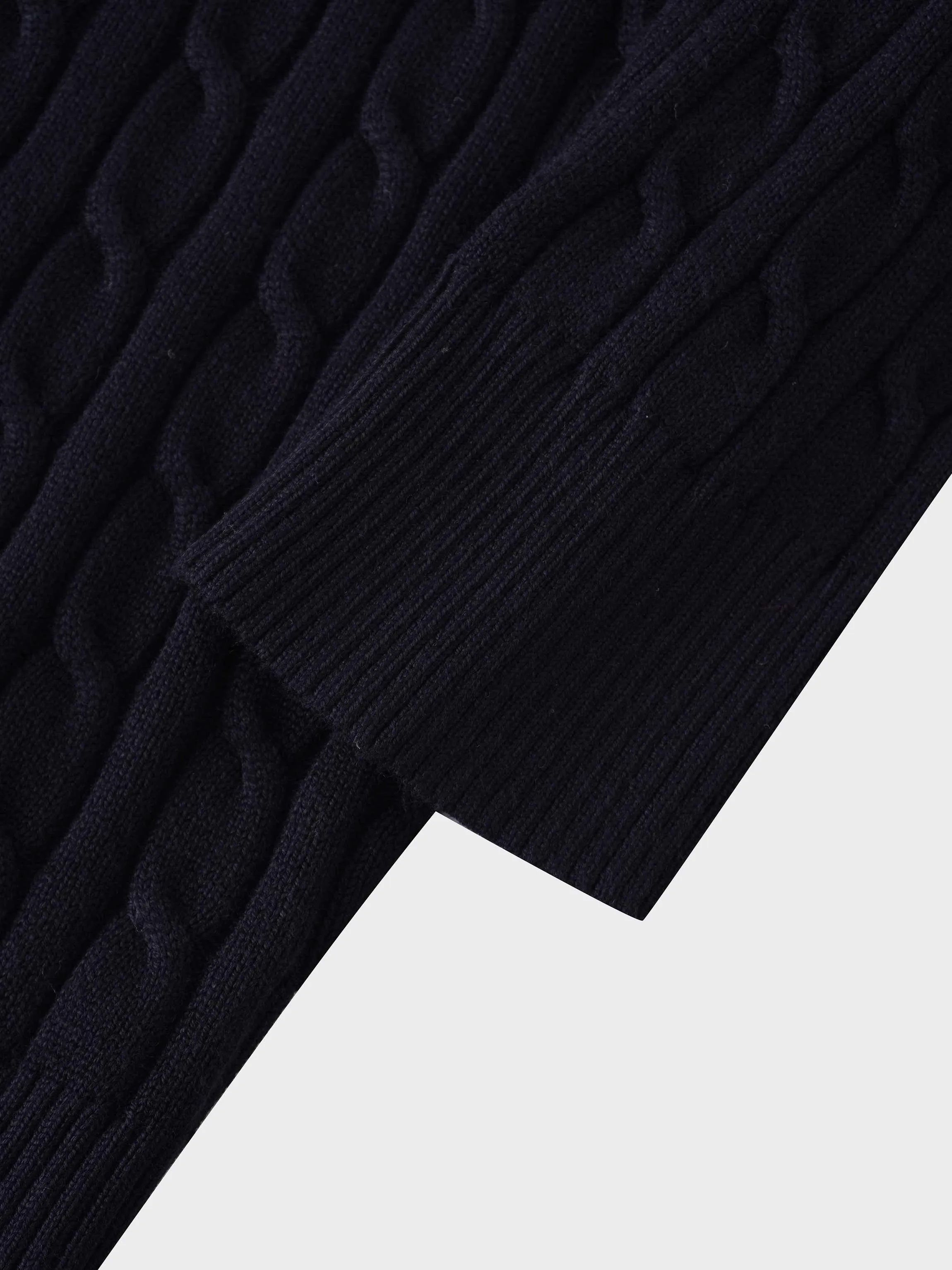 Cable Knit Crew Cardigan-Black