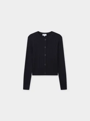 Cable Knit Crew Cardigan-Black