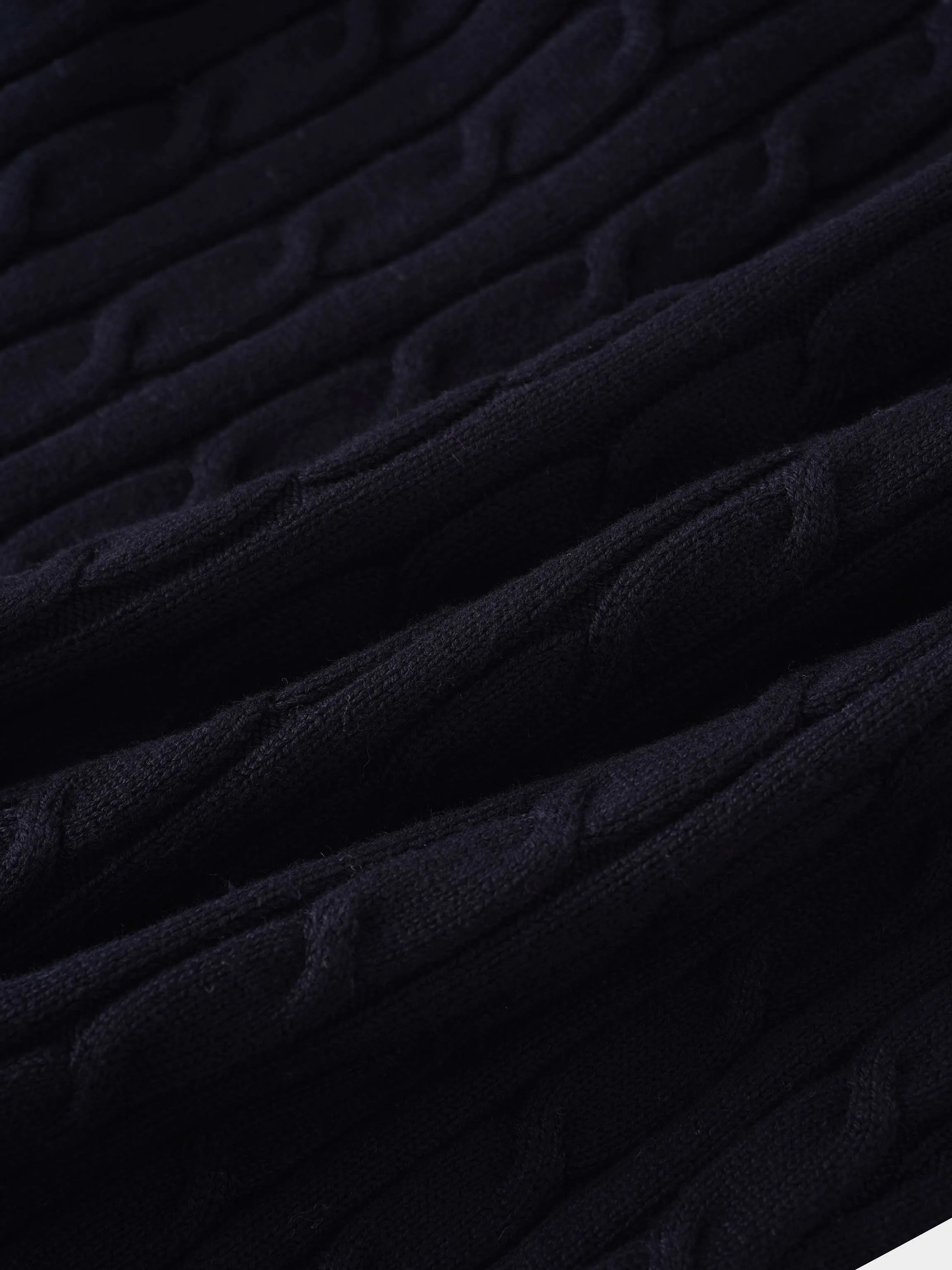 Cable Knit Crew Cardigan-Black