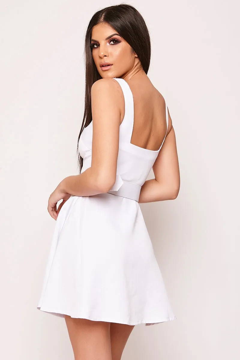 Caprio - White Belted Skater Dress