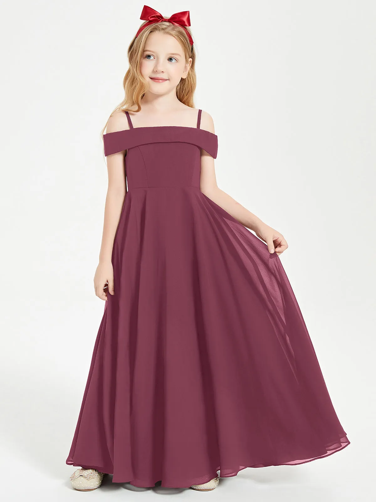 Chic Junior Bridesmaid Dresses Off the Shoulder Mulberry