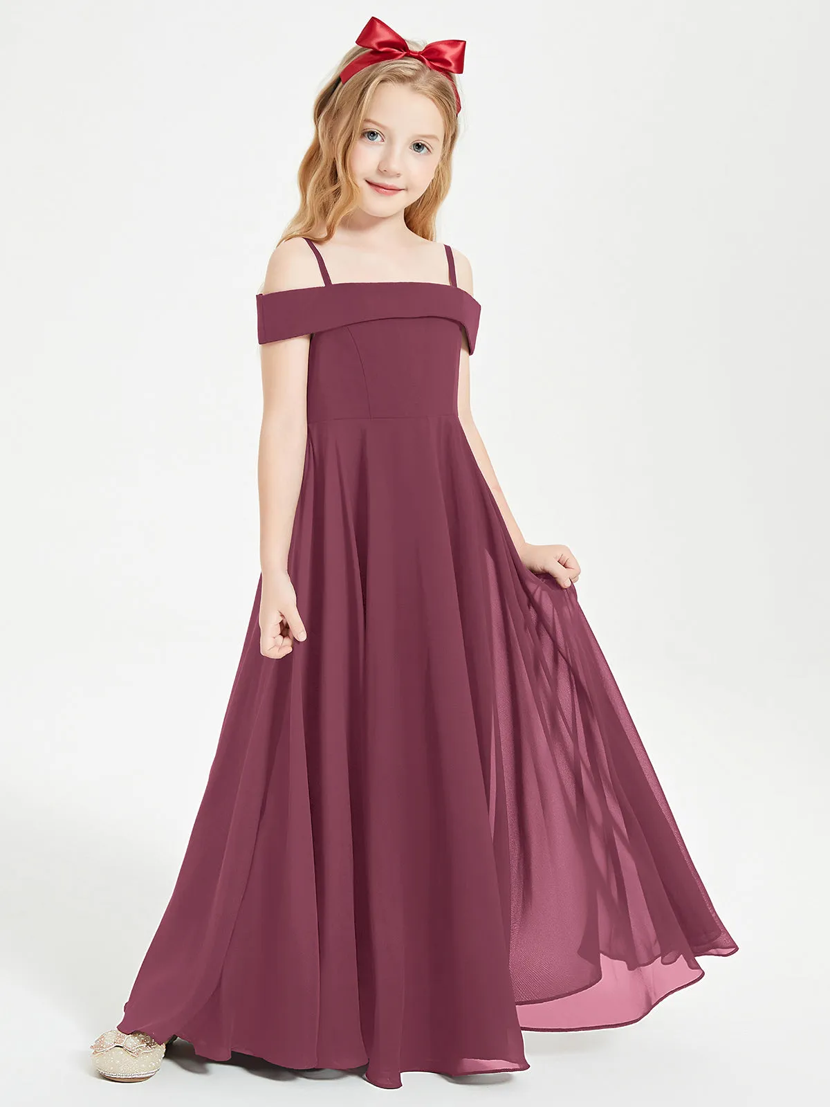 Chic Junior Bridesmaid Dresses Off the Shoulder Mulberry