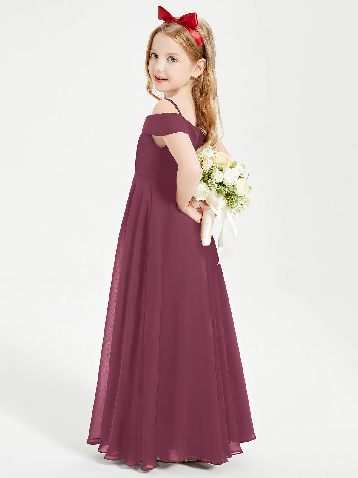 Chic Junior Bridesmaid Dresses Off the Shoulder Mulberry