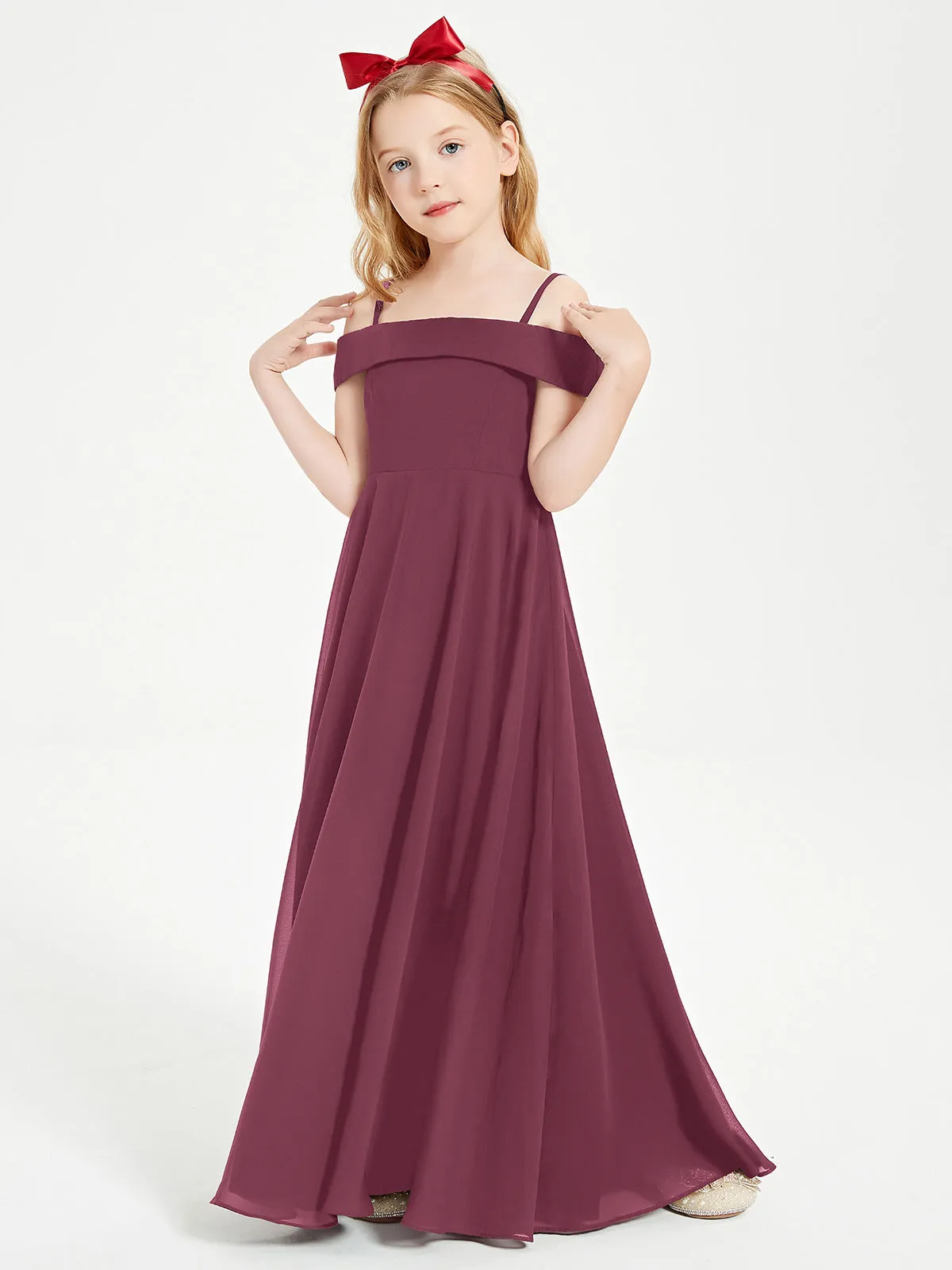 Chic Junior Bridesmaid Dresses Off the Shoulder Mulberry