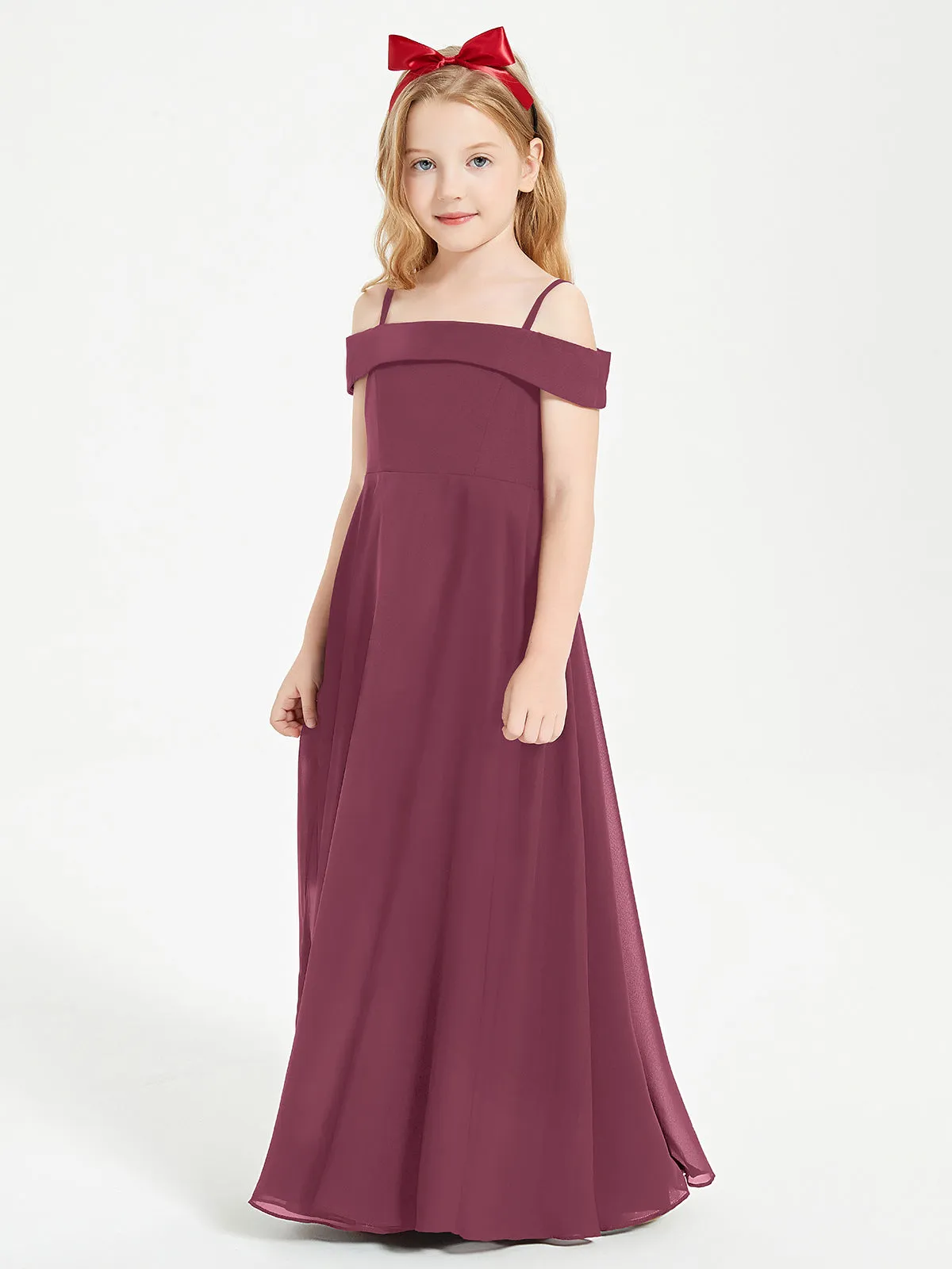 Chic Junior Bridesmaid Dresses Off the Shoulder Mulberry