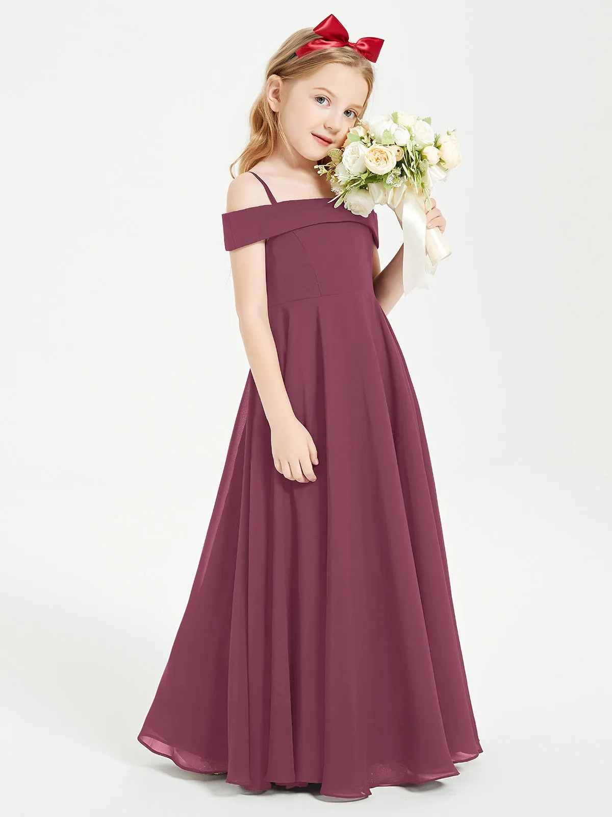 Chic Junior Bridesmaid Dresses Off the Shoulder Mulberry