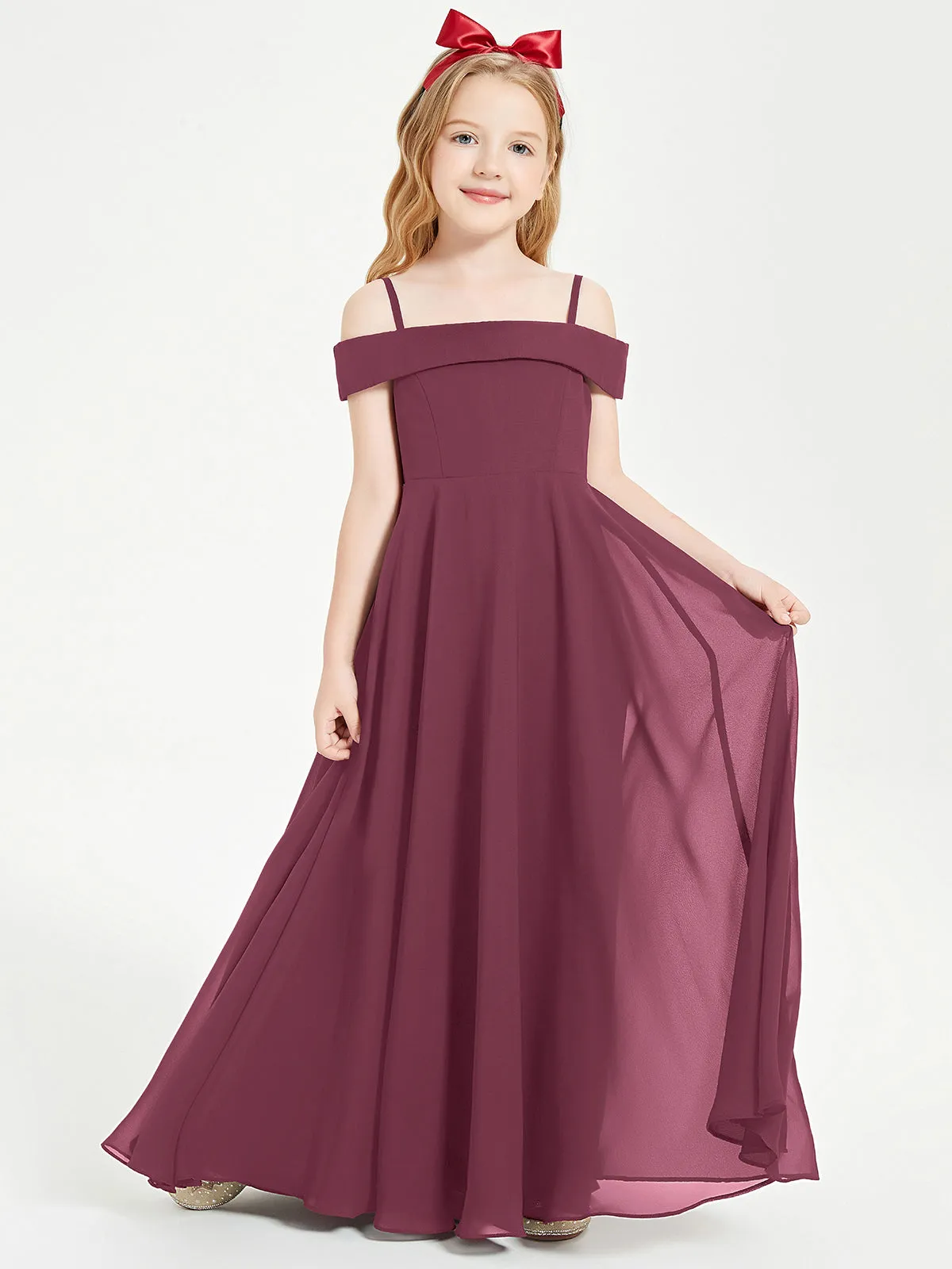 Chic Junior Bridesmaid Dresses Off the Shoulder Mulberry