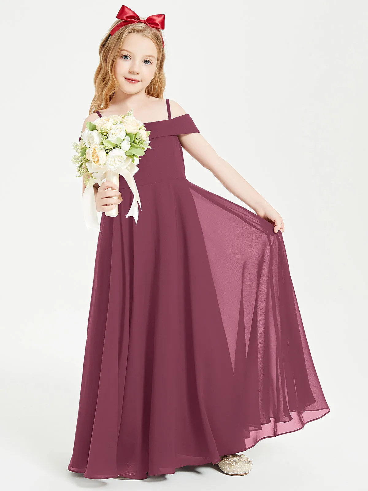 Chic Junior Bridesmaid Dresses Off the Shoulder Mulberry