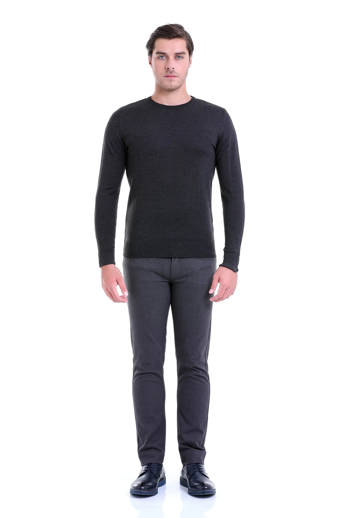 Comfort Fit Wool Blend Charcoal Crewneck Sweater