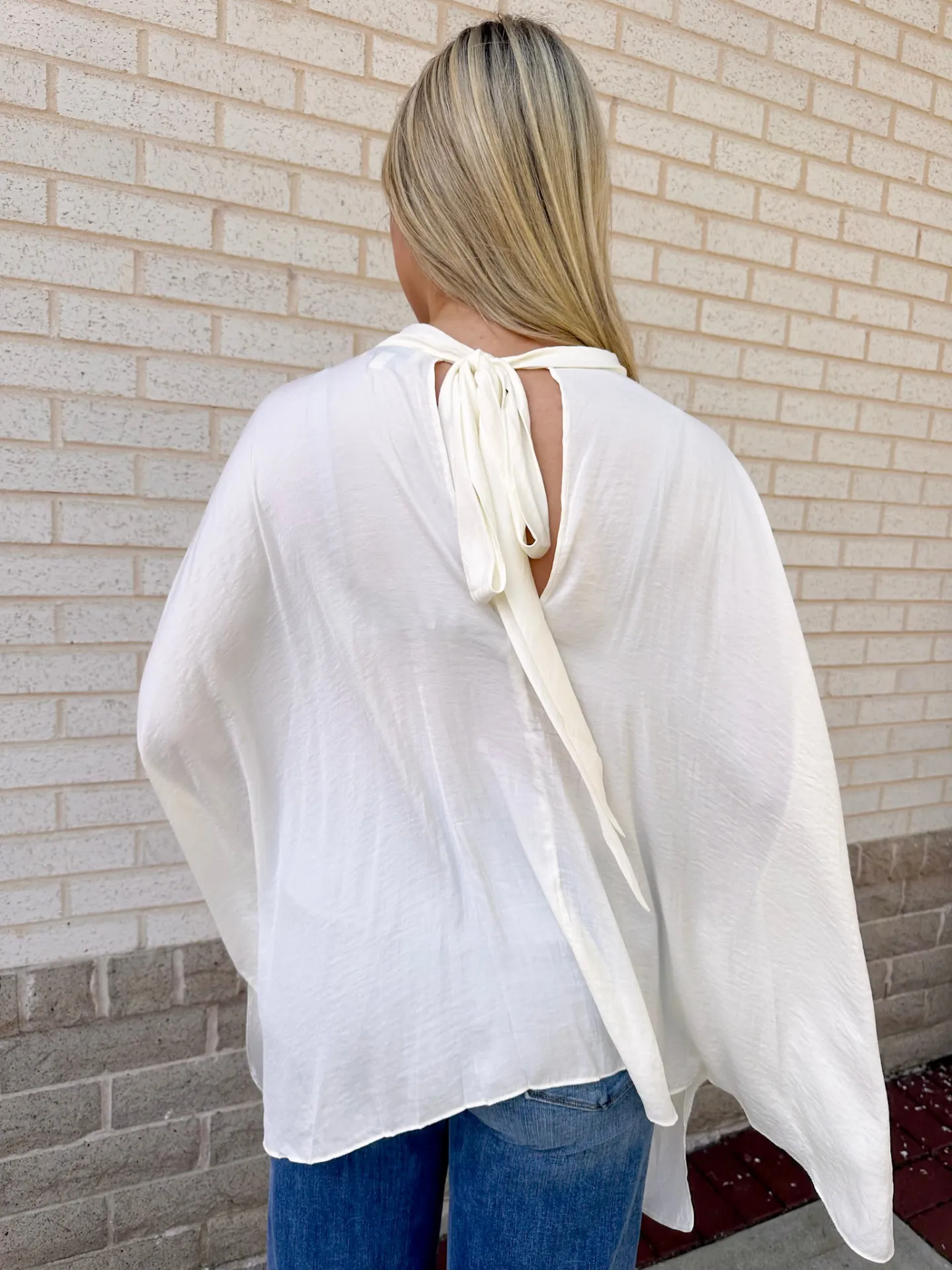 Cream Mock Neck Blouse