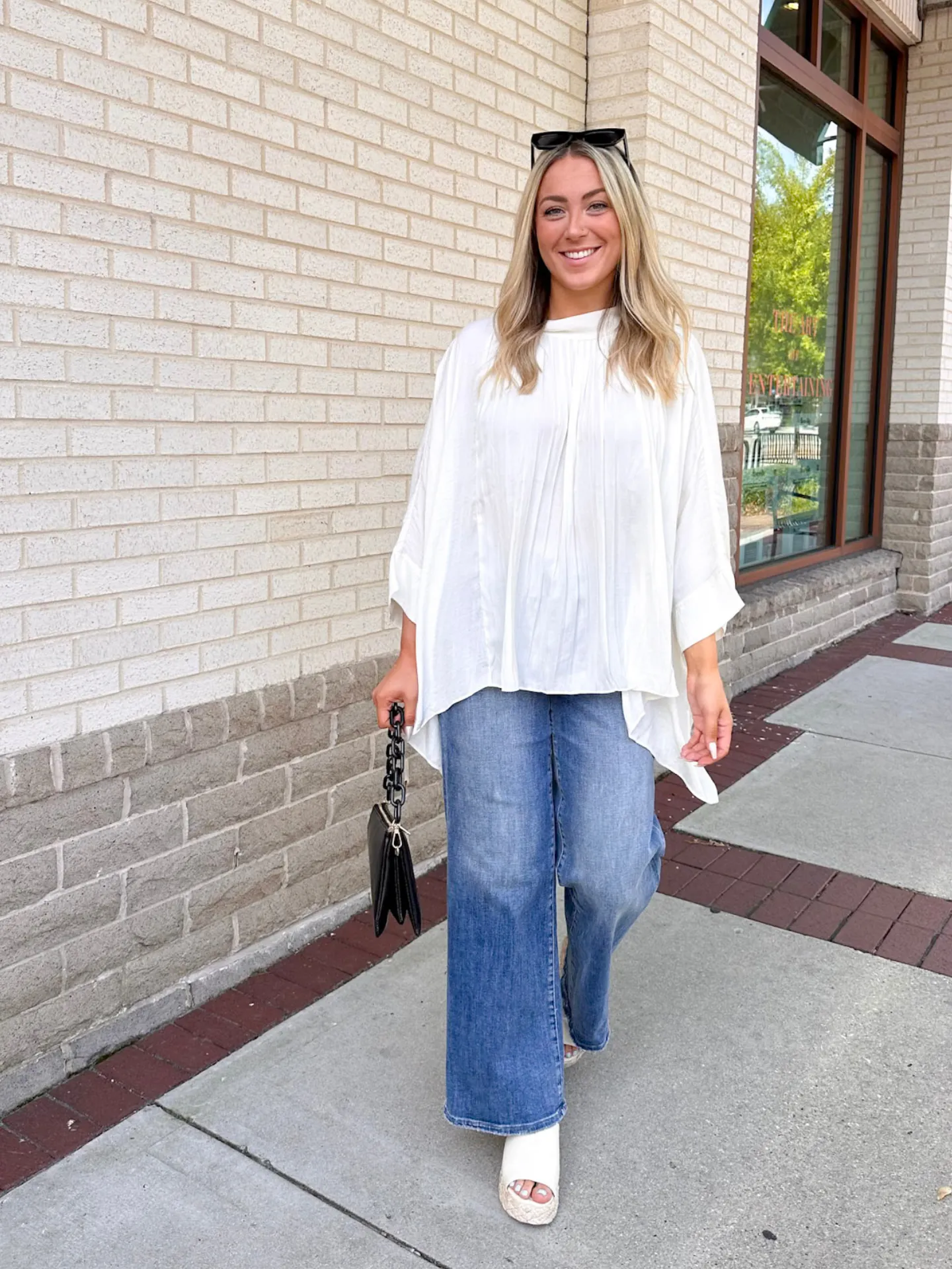 Cream Mock Neck Blouse