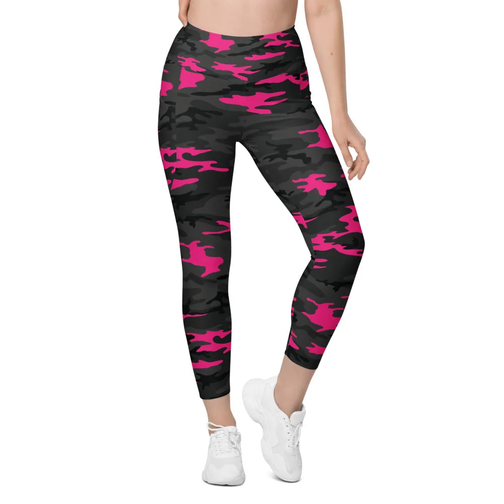 Dark Pink Camo Leggings with Pockets