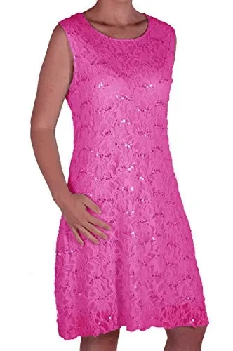 EyeCatch Oversize - Fabia Womens Sleeveless Stretch Floral Sequin Lace Short Mini Evening Party Dress Plus Size