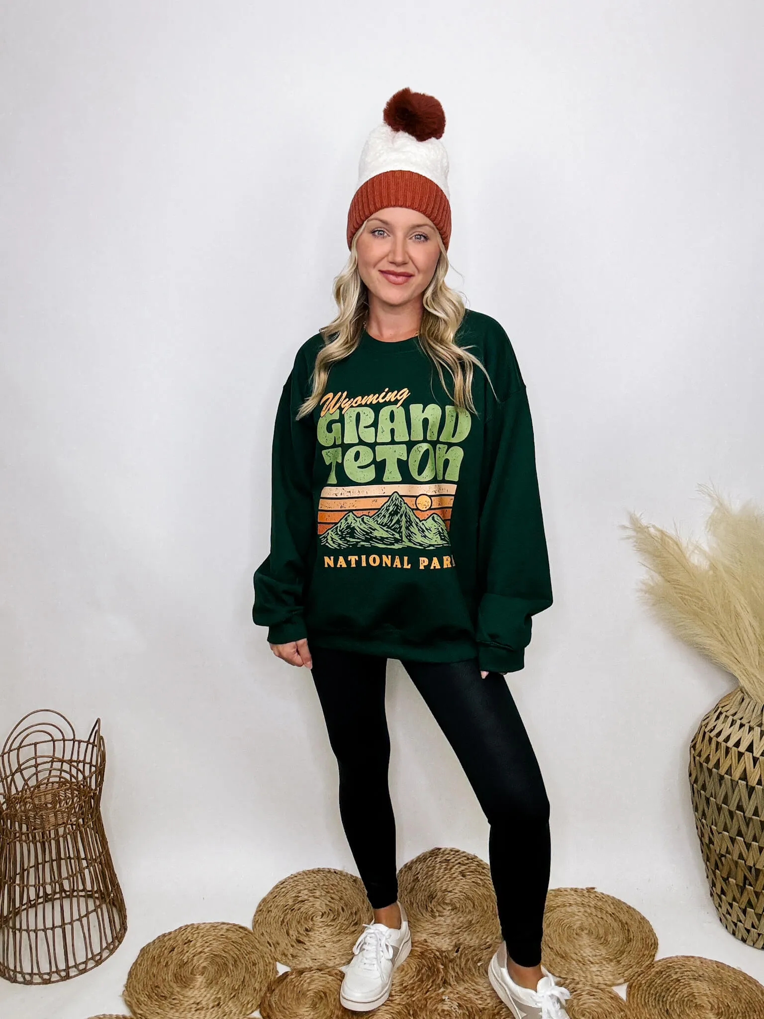 FLASH SALE - Retro Grand Teton Oversized Graphic Sweatshirt in Forest Green