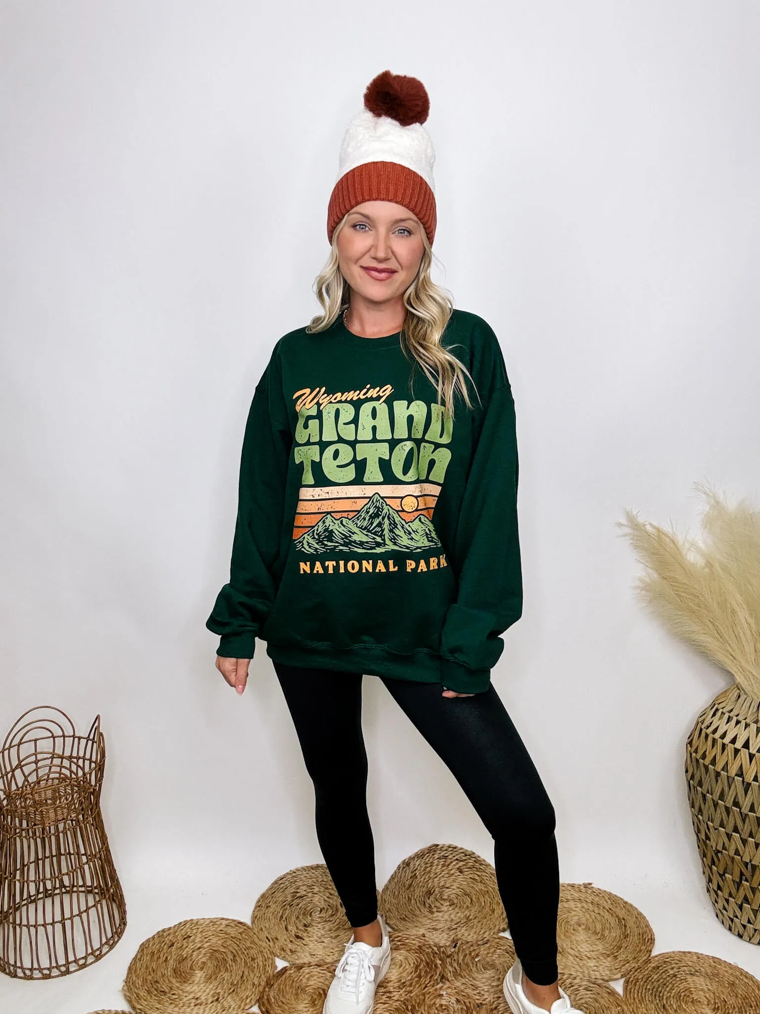 FLASH SALE - Retro Grand Teton Oversized Graphic Sweatshirt in Forest Green