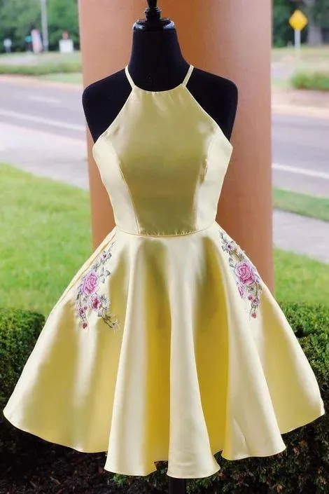 Formal Yellow Short Miley Homecoming Dresses Chic With Embroidery HH3649