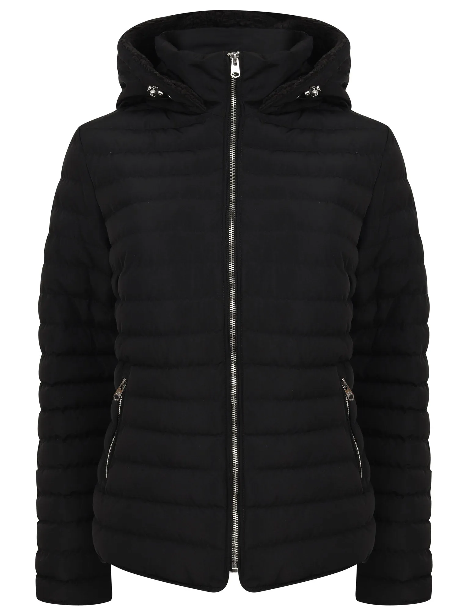 Geri Borg Lined Quilted Puffer Coat with Hood In Black - Tokyo Laundry