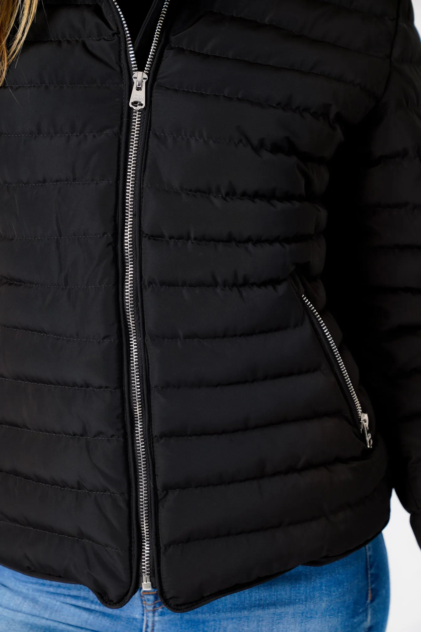 Geri Borg Lined Quilted Puffer Coat with Hood In Black - Tokyo Laundry