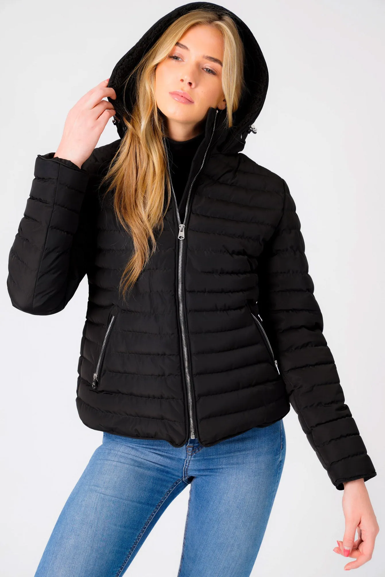 Geri Borg Lined Quilted Puffer Coat with Hood In Black - Tokyo Laundry