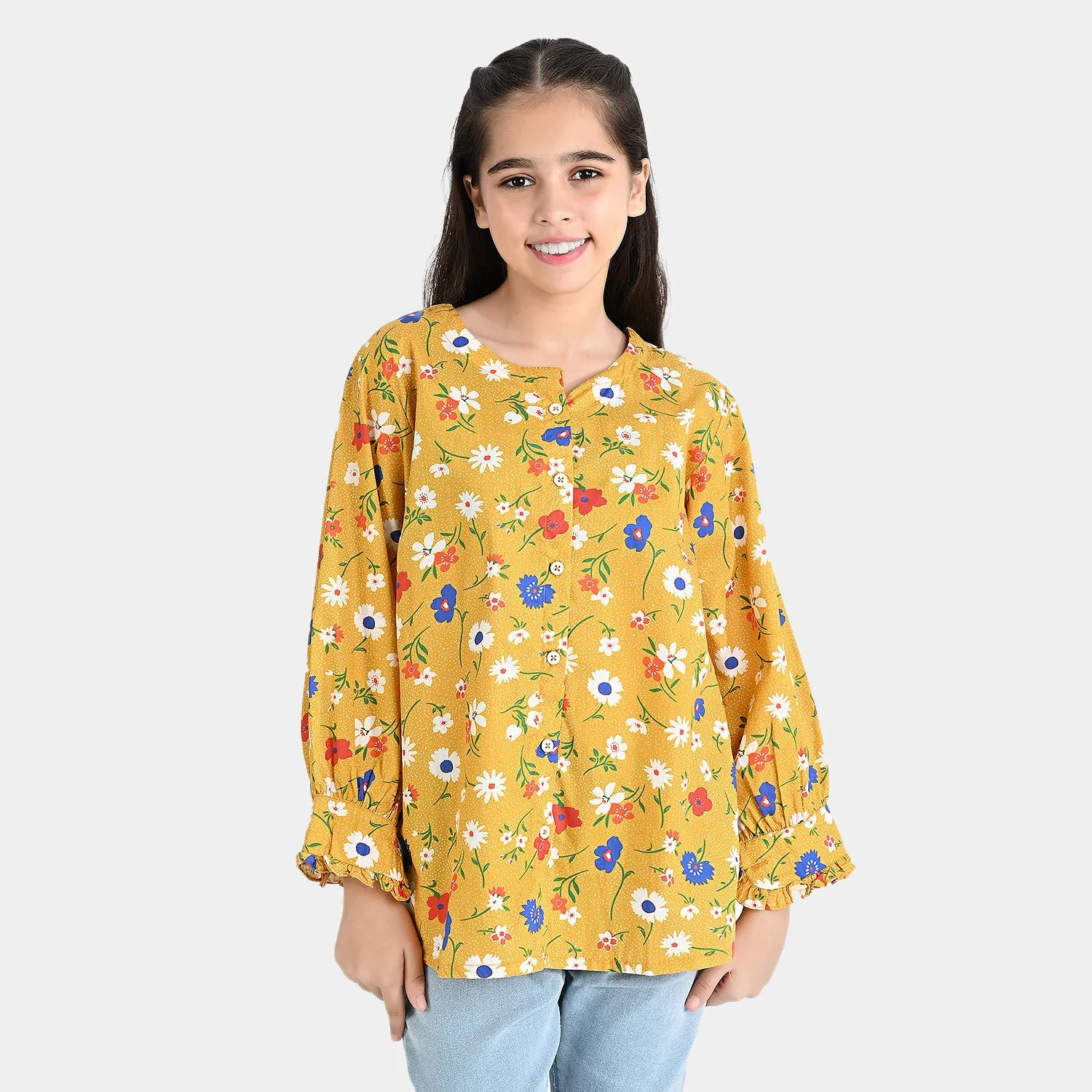 Girls Cotton Poplin Casual Top Cadmium-Multi