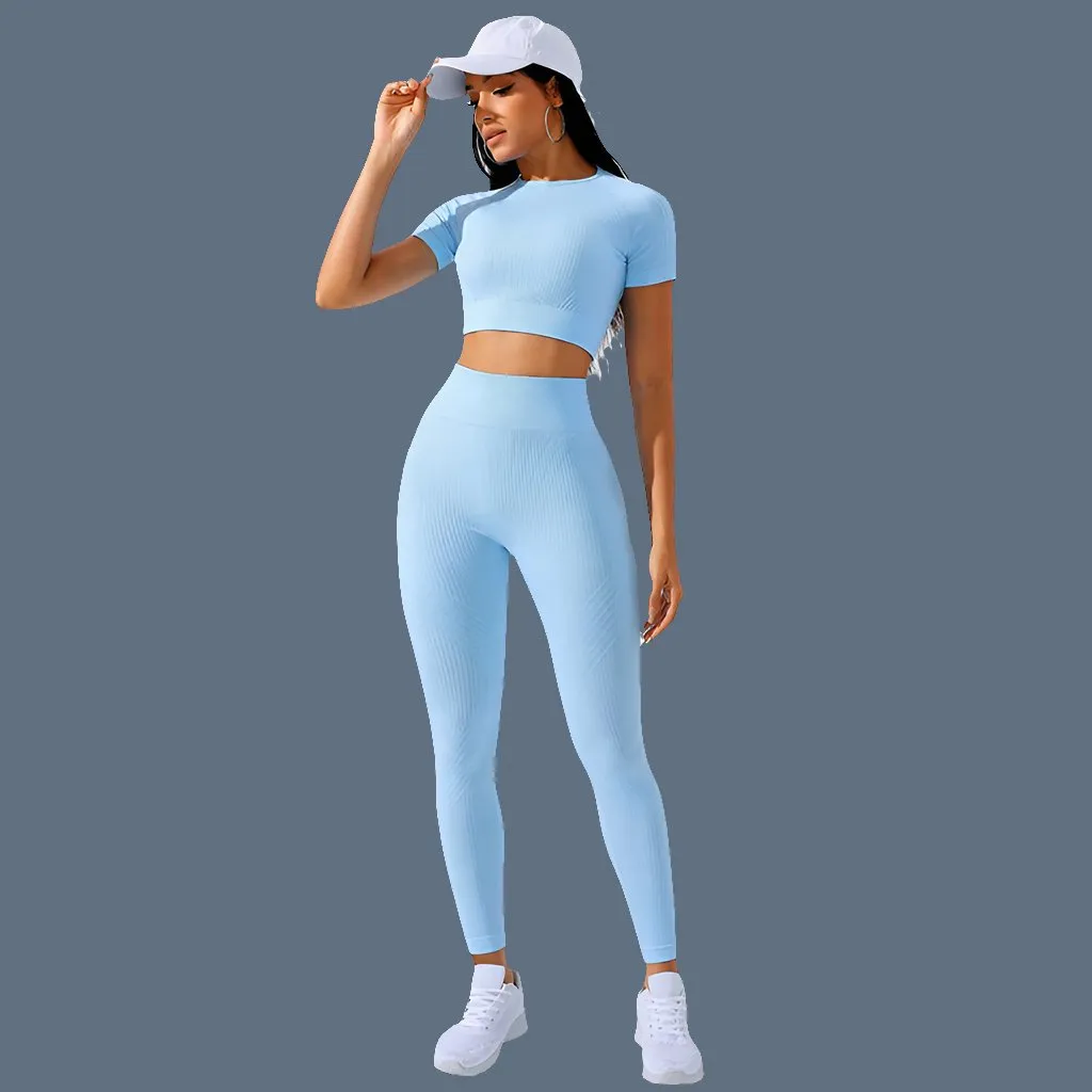 High Waist 2 Piece Workout Clothes Set with Moisture-Wicking Fabric