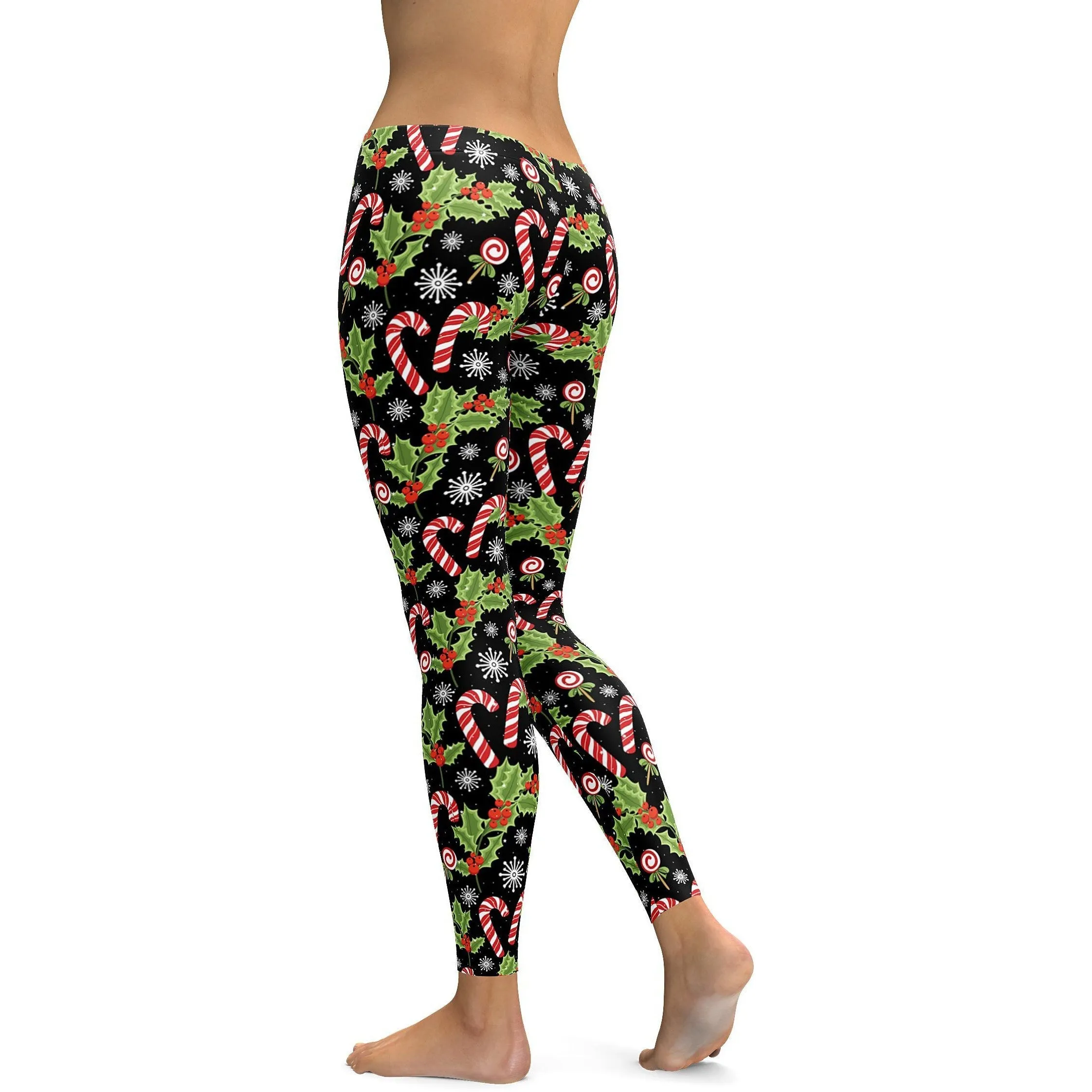 Holly Leaves with Berries Leggings