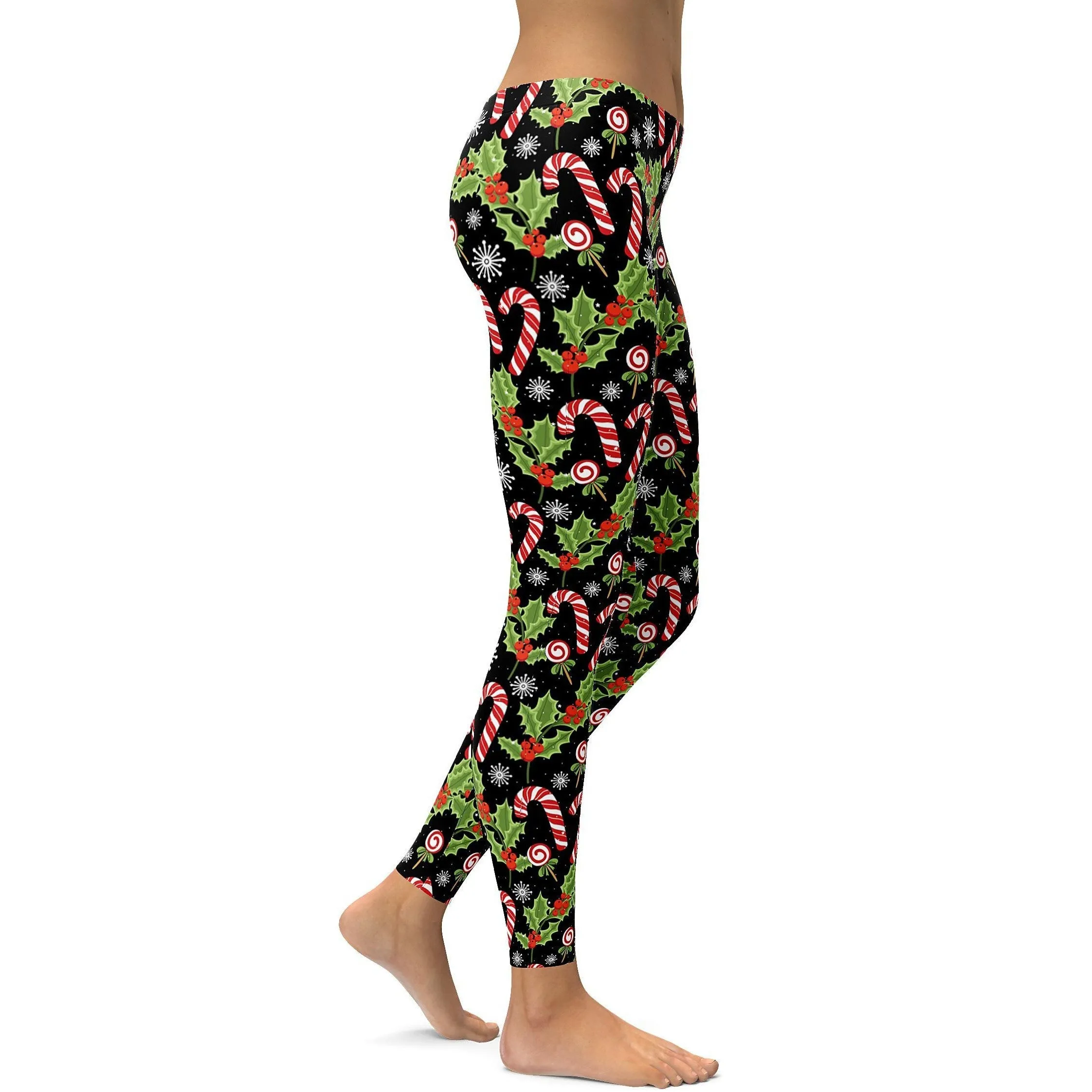 Holly Leaves with Berries Leggings