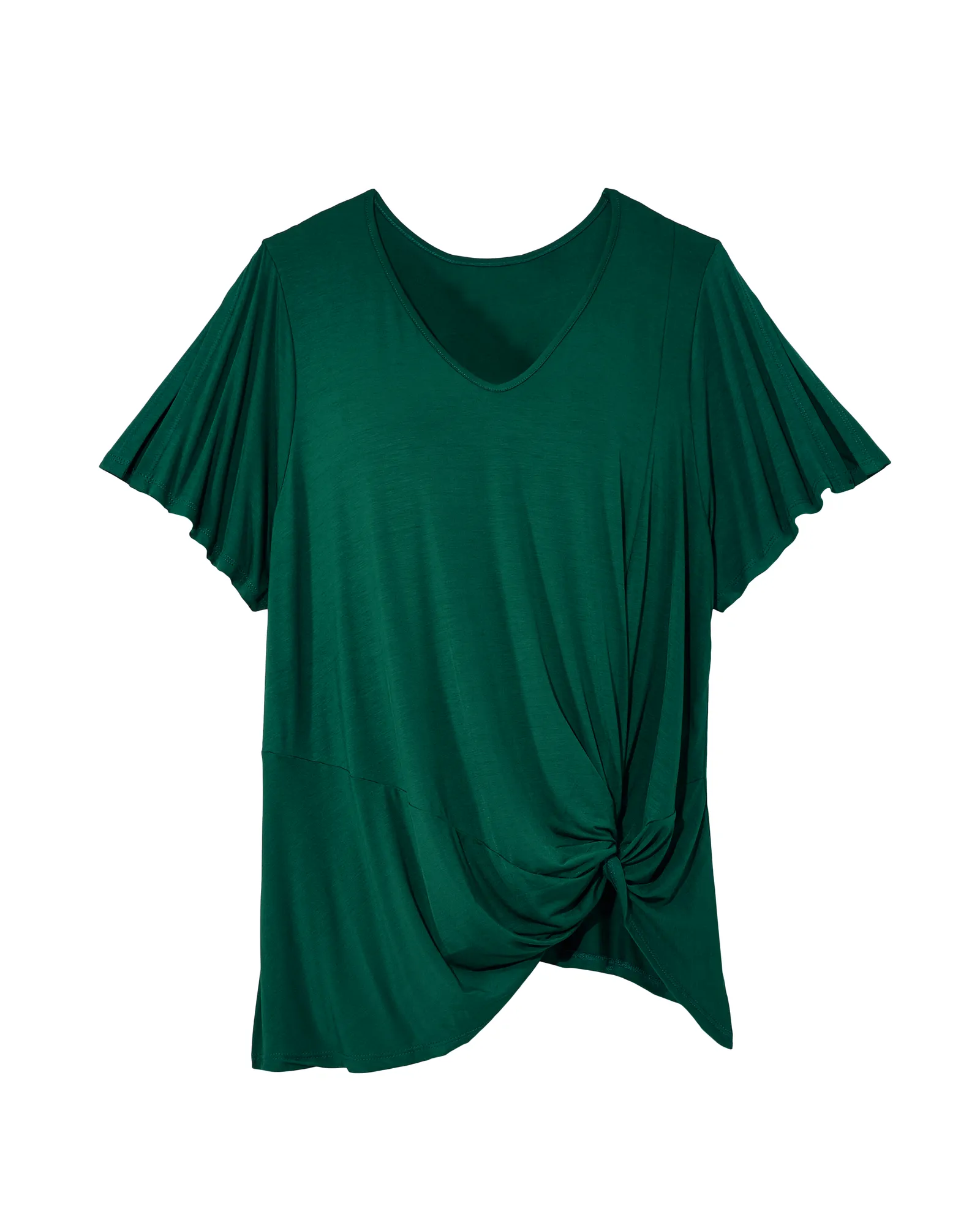 Jasmine Knotted VNeck Tee | Forest Green