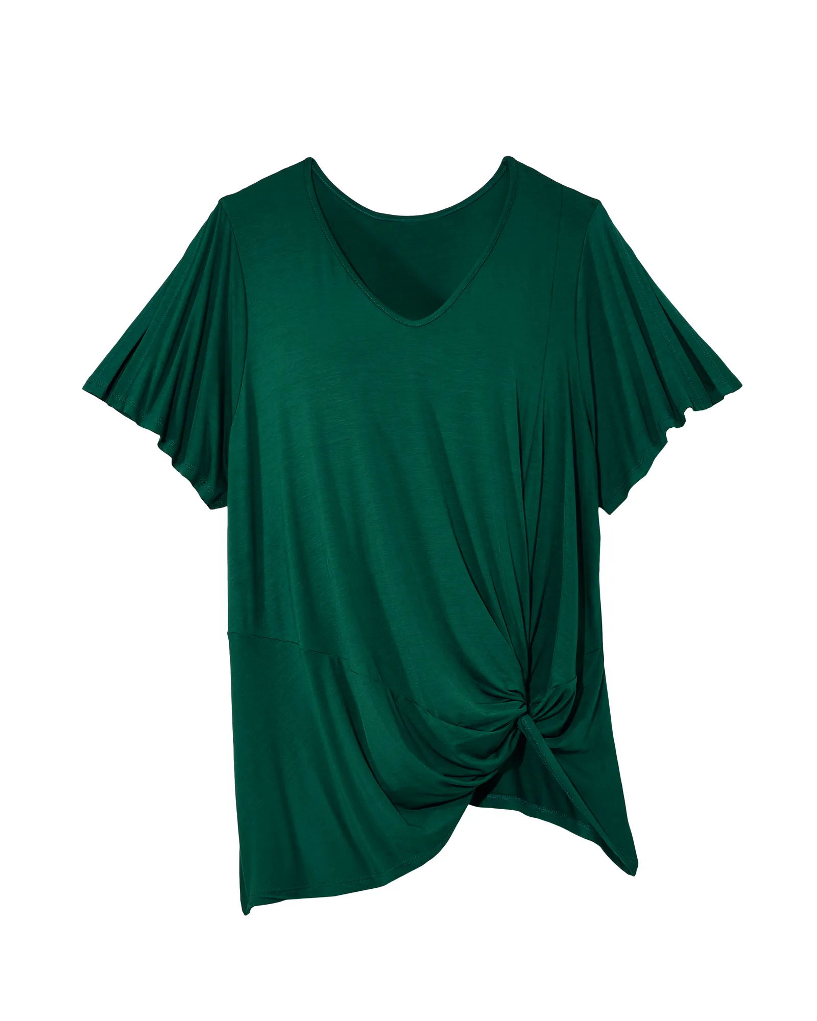 Jasmine Knotted VNeck Tee | Forest Green