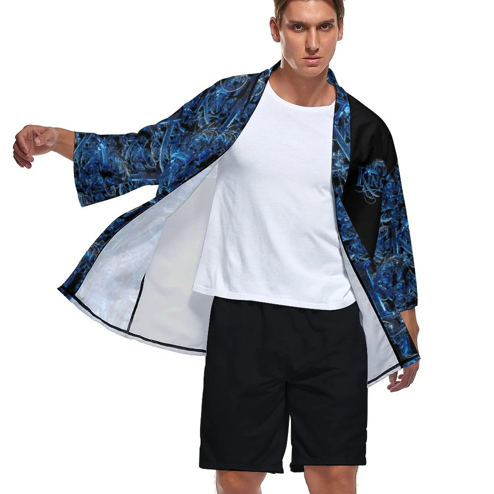 KING 02-01 Black Men's Designer Drop Shoulder Kimono Cardigan