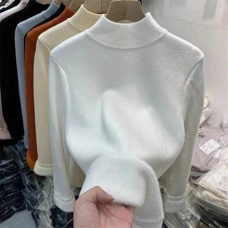 Korean Winter Turtleneck Pullover: Cozy Fleece Chic for Fashionistas