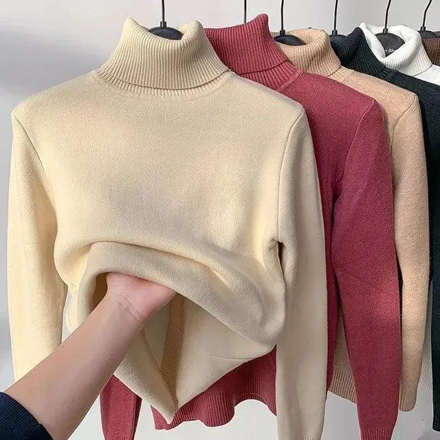 Korean Winter Turtleneck Pullover: Cozy Fleece Chic for Fashionistas