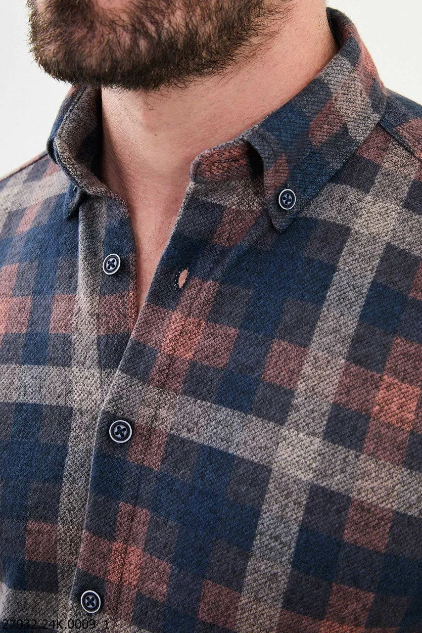 Men's Navy Blue Tile Plaid Lumberjack Shirt