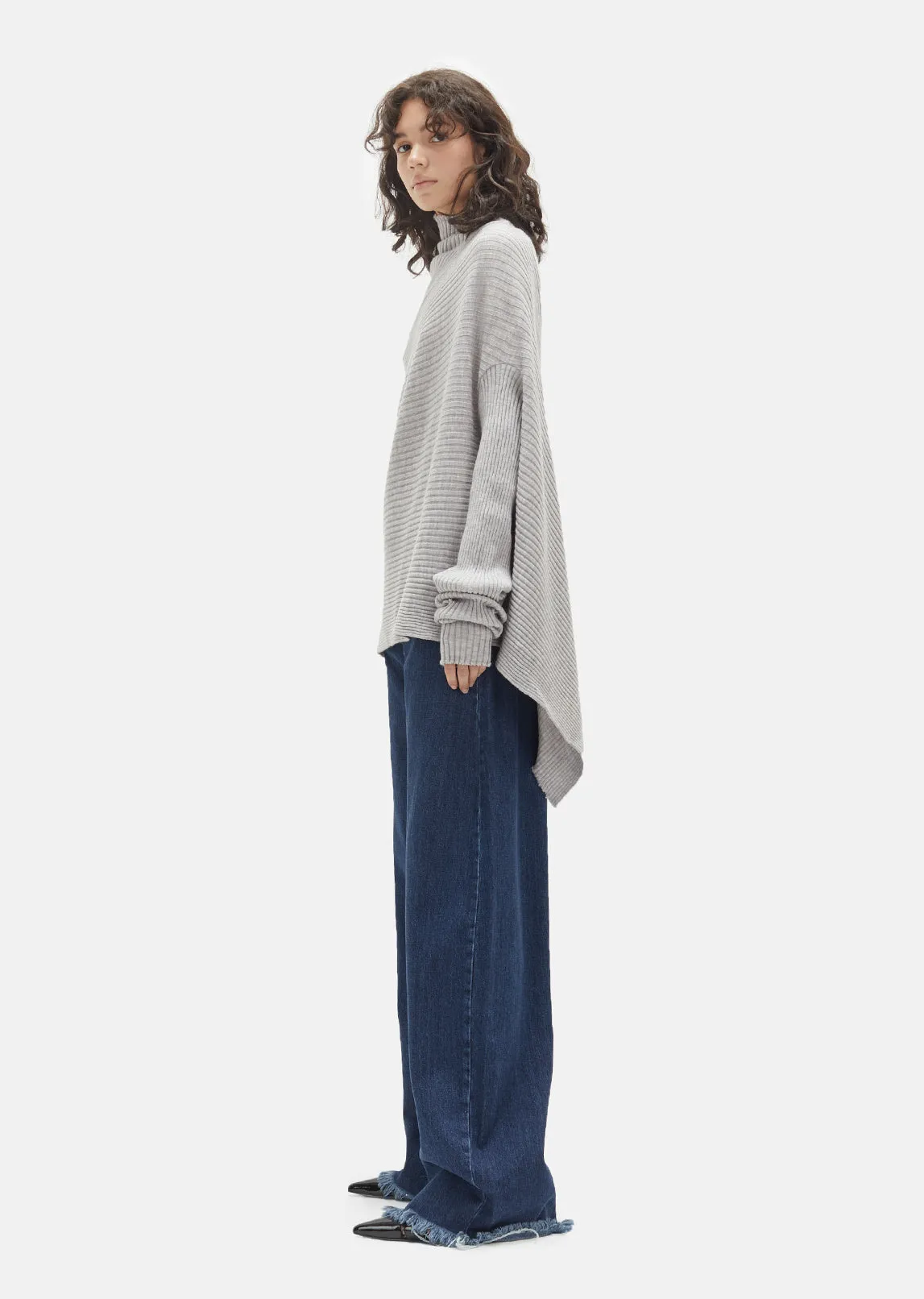 Merino Wool Draped Asymmetric Sweater